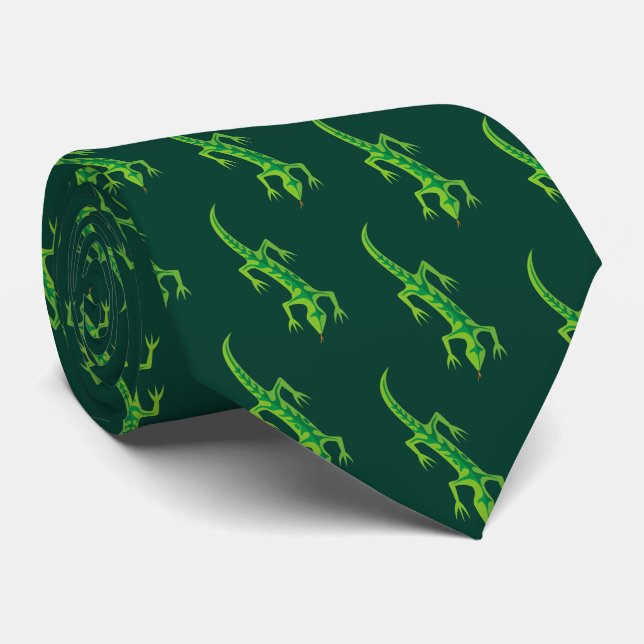 Gravata Padrão Verde Tribal Lizard (Rolled)