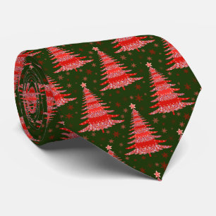 Gravata Padrão Verde Vermelho da Árvore de Natal com Monog