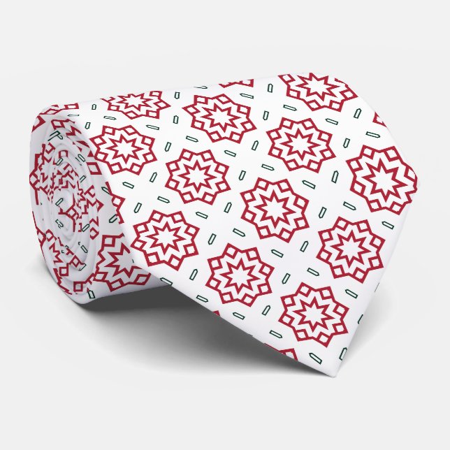 Gravata Padrão Verde Vermelho e Branco Natal (Rolled)