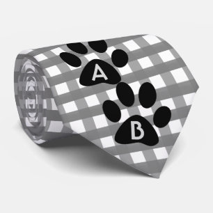 Gravata Padrão Verificado de Cinzas Monogramas w Pet Paw I