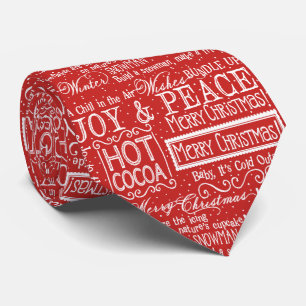 Gravata Padrão Vermelho e Branco Verso de Natal