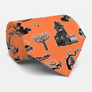 Gravata Padrão Vintage de Halloween Laranja e Preto