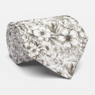 Gravata Padrão Vintage Floral Sepia (11)