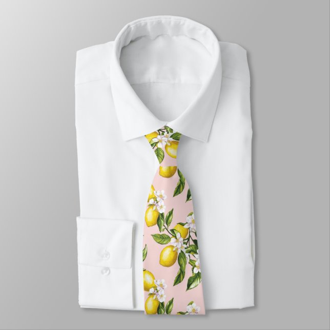 Gravata Padrão Vintage Lemon & Blossom a rosa (2) (Amarrado)