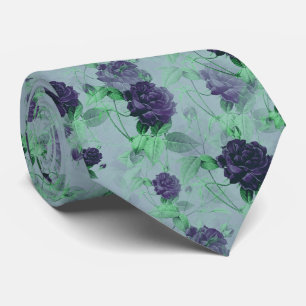 Gravata Padrão Vintage Victorian Purple Rosa Flower