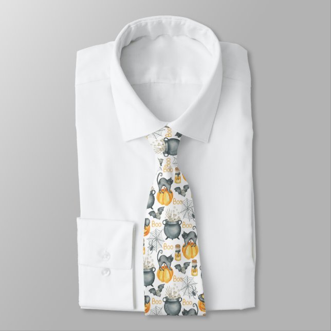 Gravata Padrão Whimsical Halloween Cauldron and Cats (Amarrado)