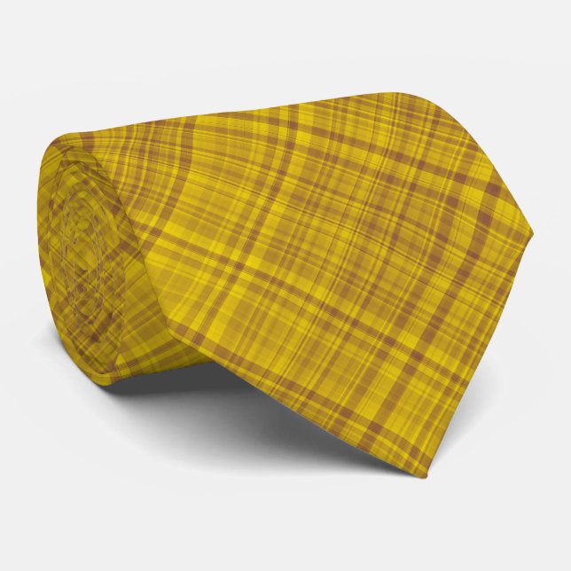 Gravata Padrão Xadrez Amarelo Marrom (Rolled)