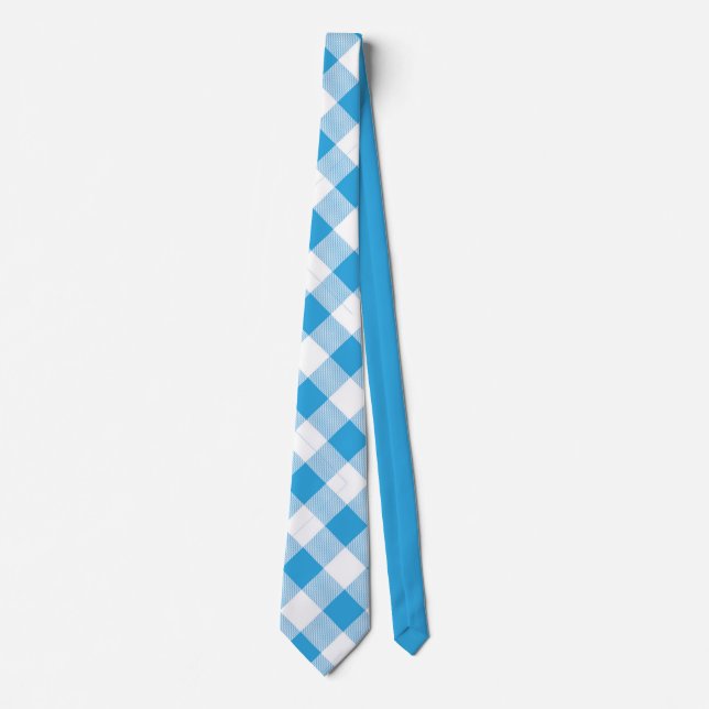 Gravata Padrão Xadrez Azul Clássico Elegante Gingham (Frente)