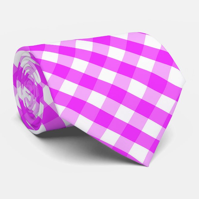Gravata Padrão xadrez azulejado rosa branco (Rolled)