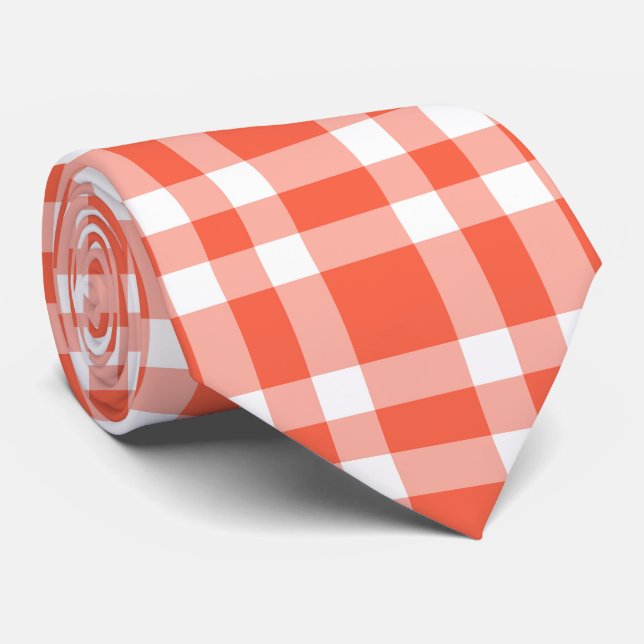 Gravata Padrão Xadrez Branco Coral (Rolled)