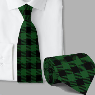 Gravata Padrão Xadrez Búfalo Verde Tema de Inverno