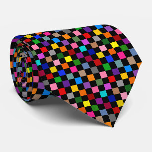 Gravata Padrão Xadrez Colorido Preto Design