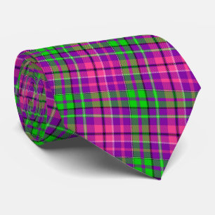 Gravata Padrão Xadrez Escocês Rosa e Verde sobre Roxo
