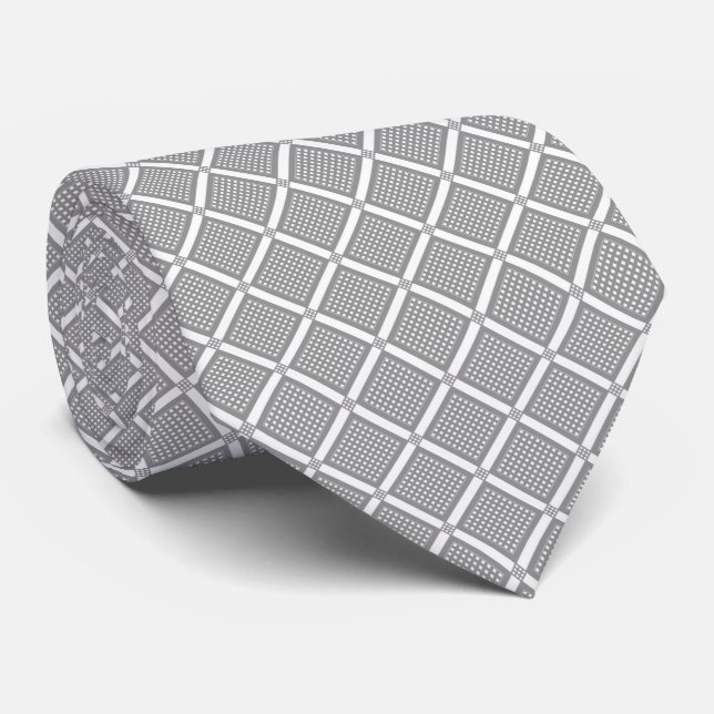 Gravata Padrão xadrez geométrico cinza e branco (Rolled)