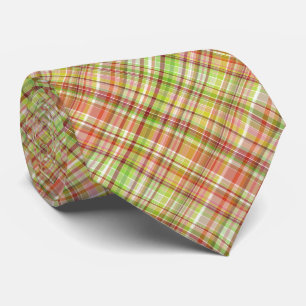 Gravata Padrão Xadrez Gingham Laranja Vermelho Amarelo Ver