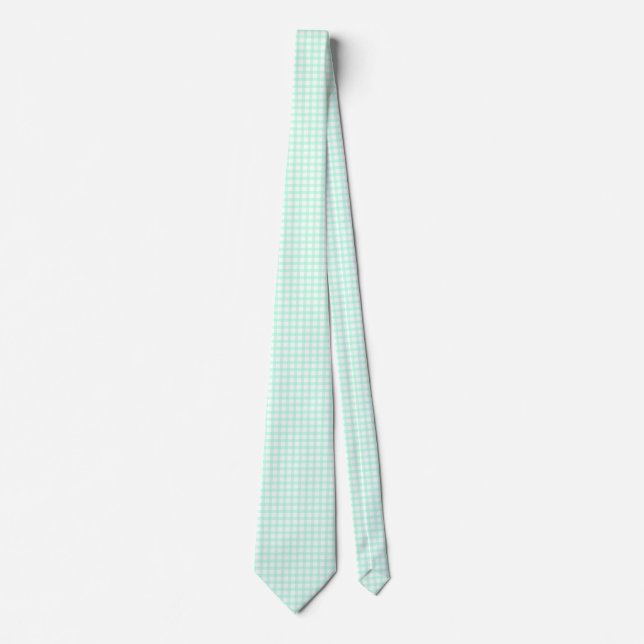 Gravata Padrão xadrez gingham verde mar retro fofo (Frente)