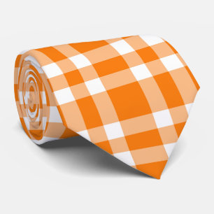 Gravata Padrão Xadrez Laranja Branco