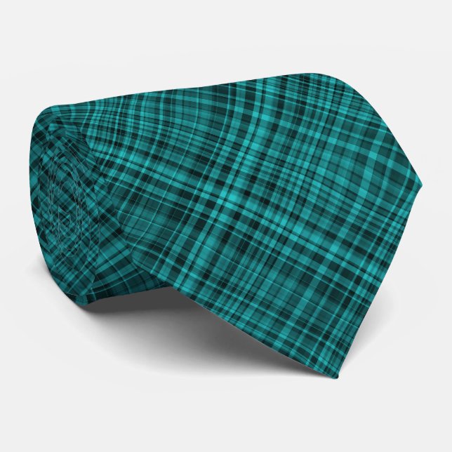 Gravata Padrão Xadrez Preto Verde Azul (Rolled)
