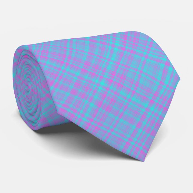Gravata Padrão Xadrez Rosa Azul Roxo (Rolled)