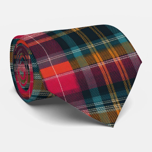 Gravata Padrão Xadrez Rosa e Azul Elegante (Rolled)