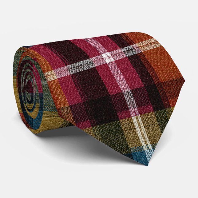 Gravata Padrão Xadrez Rosa e Verde Elegante (Rolled)