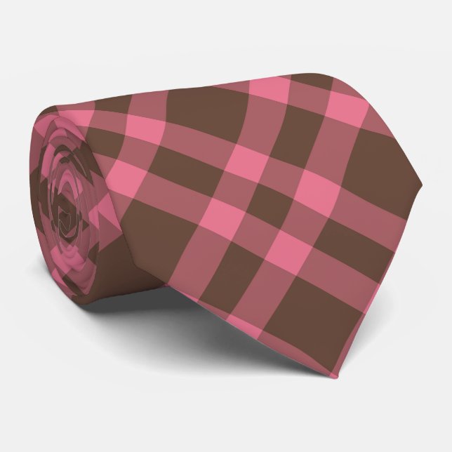 Gravata Padrão Xadrez Rosa Marrom (Rolled)