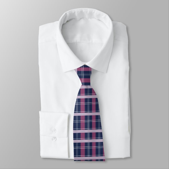 Gravata Padrão Xadrez Tartan Azul Roxo (Amarrado)