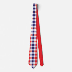 Gravata Padrão Xadrez Vermelho Branco Azul Moderno
