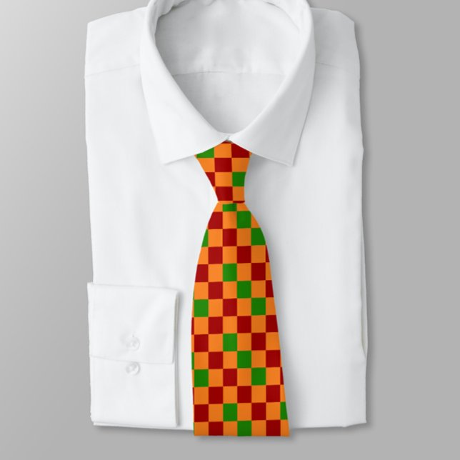 Gravata Padrão Xadrez Vermelho Laranja Verde Design  (Criador carregado)