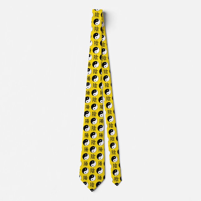 Gravata Padrão Yinyang Chinês de Fundo Amarelo (Frente)
