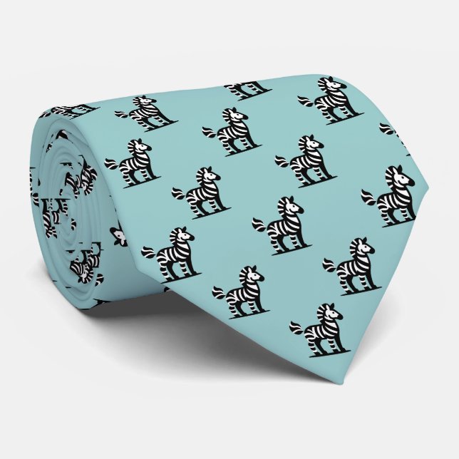 Gravata Padrão Zebra - Preto em Verde Azul Claro (Rolled)