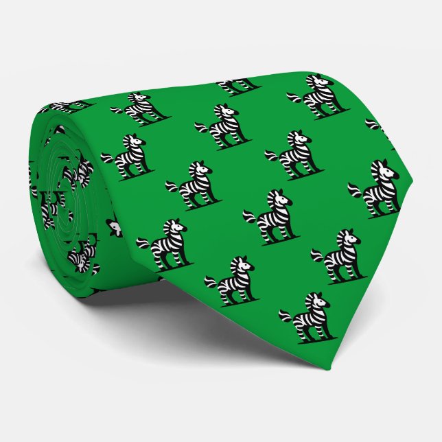Gravata Padrão Zebra - Preto em Verde-Grama (Rolled)