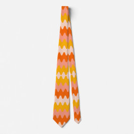 Gravata Padrão Zig Zag Moderno Amarelo, Laranja e Branco