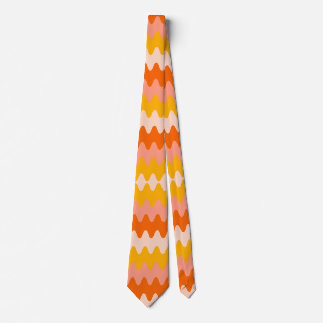 Gravata Padrão Zig Zag Moderno Amarelo, Laranja e Branco (Frente)