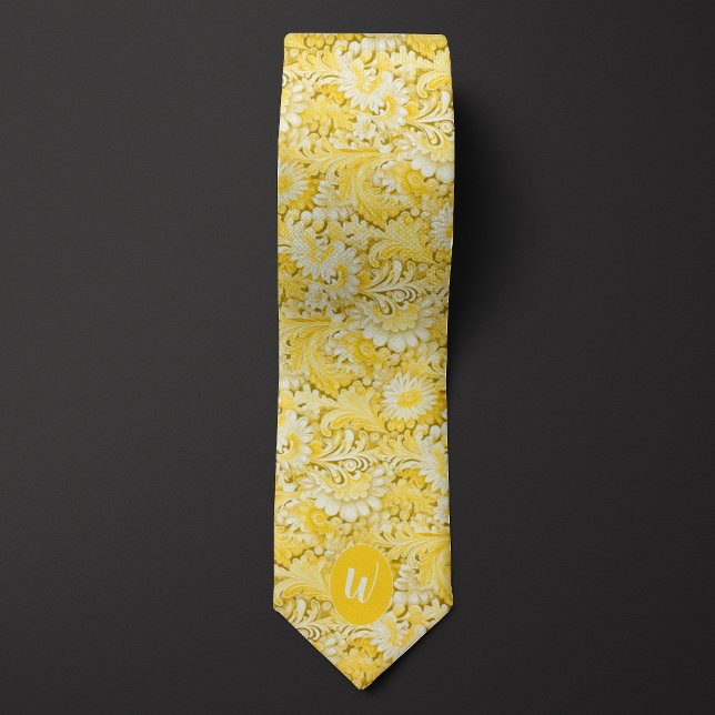 Gravata Padrinho Creme Amarelo Monograma (Criador carregado)