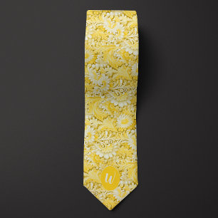 Gravata Padrinho Creme Amarelo Monograma