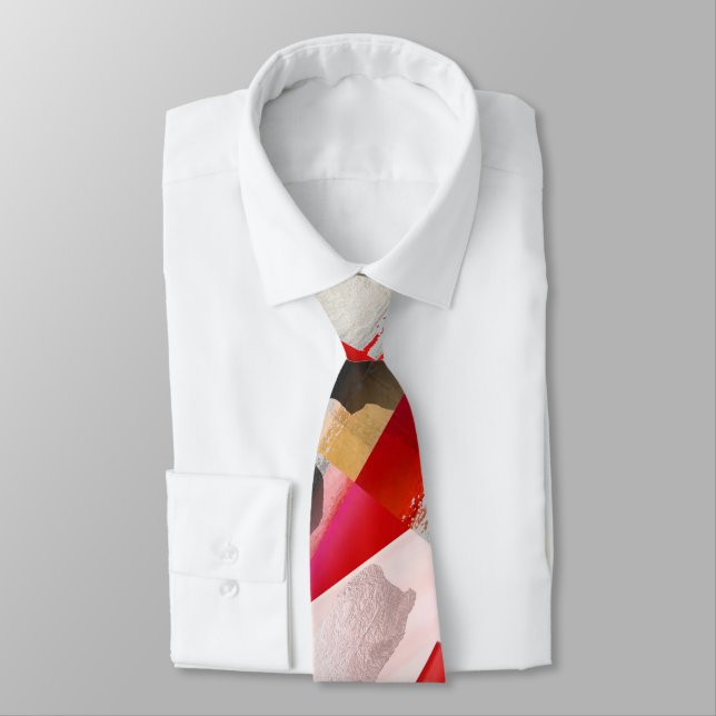 Gravata Padrinhos Bloco de Cor Moderna Rosa Preto Vermelho (Amarrado)