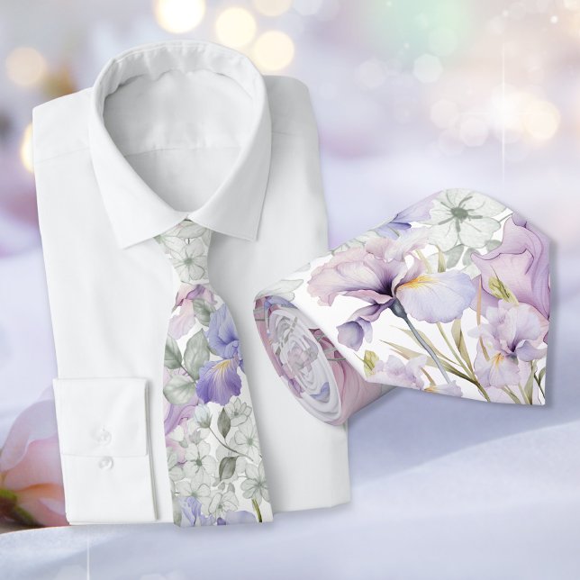 Gravata Padrinhos de casamento de Casamento Floral Românti (Purple Iris Romantic Floral Wedding Groomsmen Neck Tie)