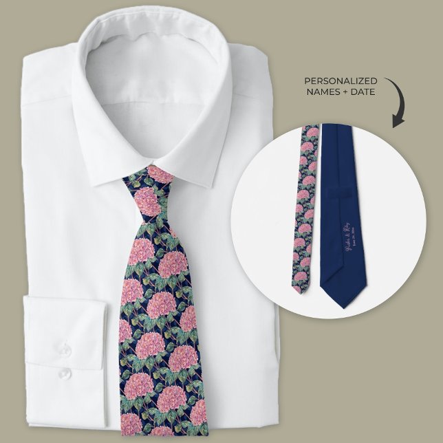 Gravata Padrinhos de casamento de Hydrangea azul-rosa e Ma (Pink Hydrangea Flowers and Navy Blue Groomsmen tie)