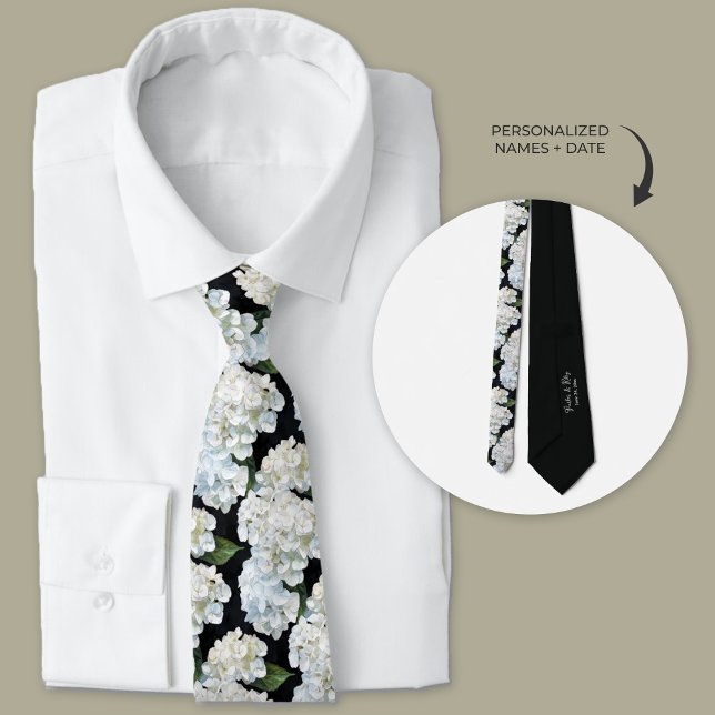 Gravata Padrinhos de casamento de Hydrangea preto e branco (Black and White Hydrangea Floral wedding ties.)