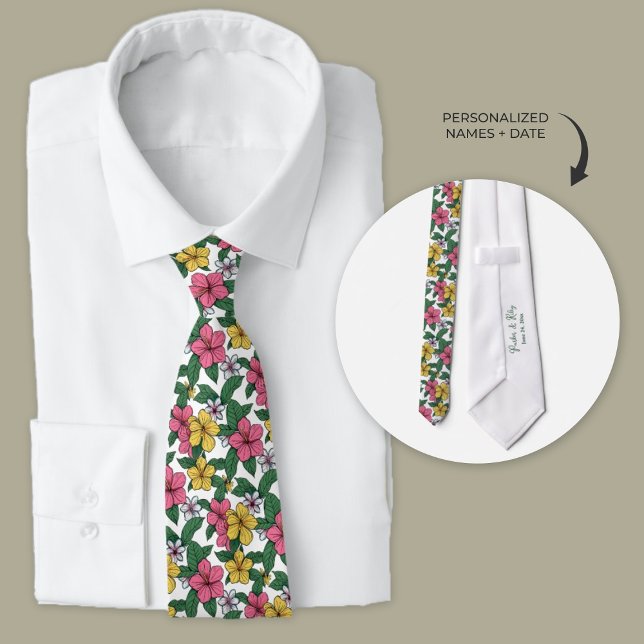 Gravata Padrinhos de casamento Personalizados de Flores Hi (Personalized Hibiscus flower wedding neckties for groom and groomsmen.)