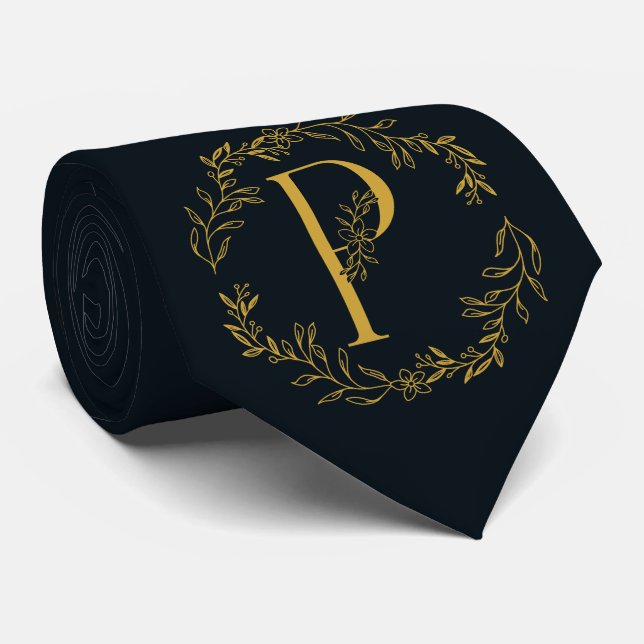 Gravata Padrinhos de casamento Rich Black Color Monogramas (Rolled)