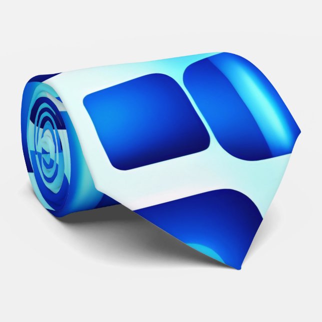 Gravata Padrões azuis e Retângulos Padrão Isométrico (Rolled)