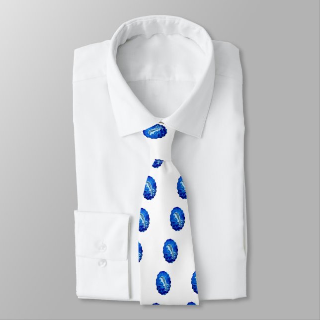 Gravata Padrões Azul De Golfinho Pulando (Amarrado)