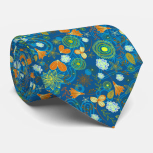 Gravata Padrões de flores coloridas, de cor azul clara e 