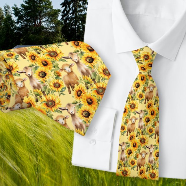 Gravata Padrões De Girassol Amarelo Com Animais De Criação (Criador carregado)