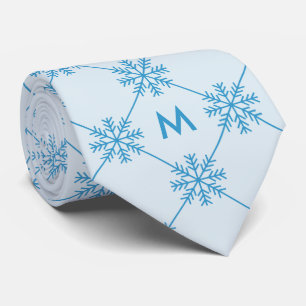 Gravata Padrões de Neve Azul de Monograma - Padrões de Qua