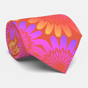 Gravata Padrões Florais Cor-de-Rosa Laranja Vintage Tendên