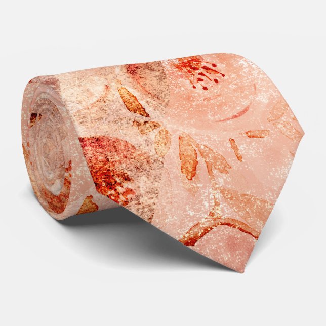 Gravata Padrões florais fortes. Fundo de coral. (Rolled)
