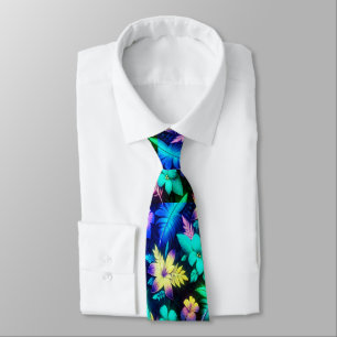 Gravata Padrões Florais Vibrantes em Matizes Neon